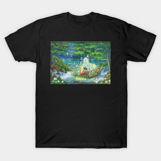 a magical story book the beginning hello mr unicorn magical children story book illustration story T-Shirt by Sangeetacs